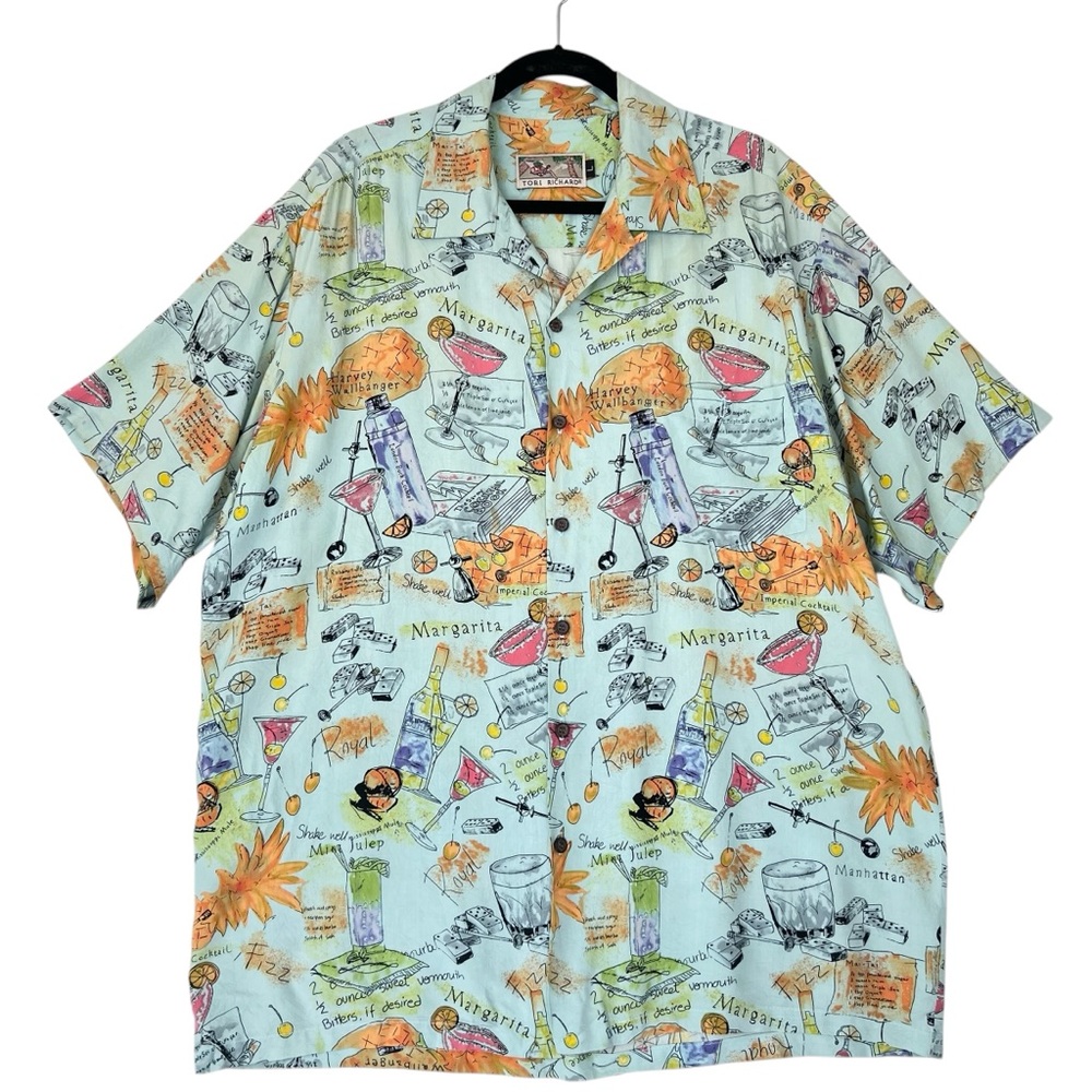Tori Richard Men’s L Cocktail Recipe Tropical Print Hawaiian Camp Shirt - L